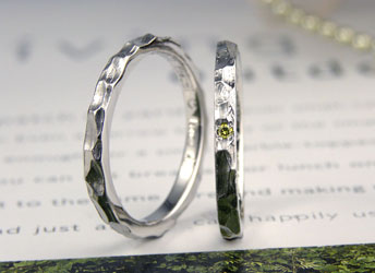 沖縄県　城間様　細身自作凸凹削り手作り結婚指輪