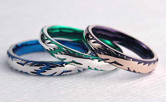 ブルーと紫とグリーンのドラゴン結婚指輪