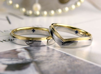 兵庫県　深谷様　V字型イエローゴールドとプラチナ段つきコンビ手作り結婚指輪