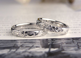 大阪府　松下様　ハワイアン彫刻ダイヤモンド手作り結婚指輪