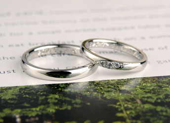 兵庫県　檜皮様　シンプル甲丸ダイヤ3個手作り結婚指輪