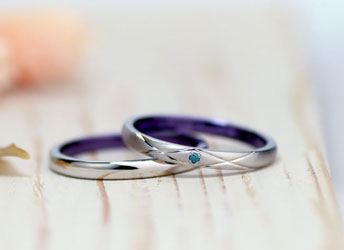 奈良県　狩野様　紫コートひし形ライン手作り結婚指輪