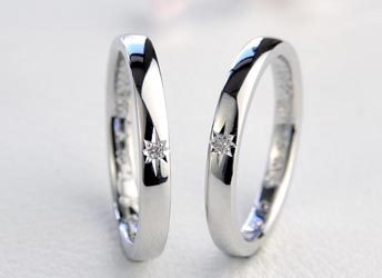 ダイヤモンドを後光留めでキラキラの手作り結婚指輪