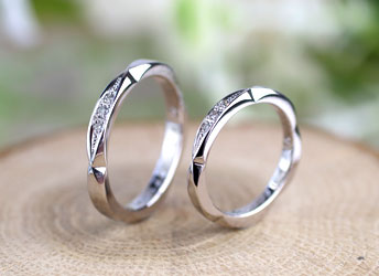 ダイヤ花びらシルエット手作り結婚指輪