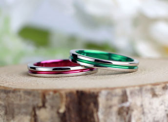 ピンクとグリーンラインの手作り結婚指輪