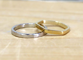 K18YG六角形の手作り結婚指輪
