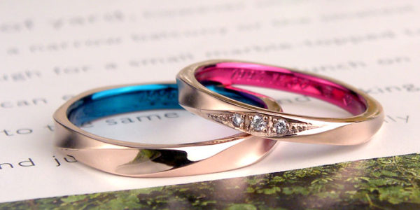 ピンクゴールドでカラーコートの個性的手作り結婚指輪