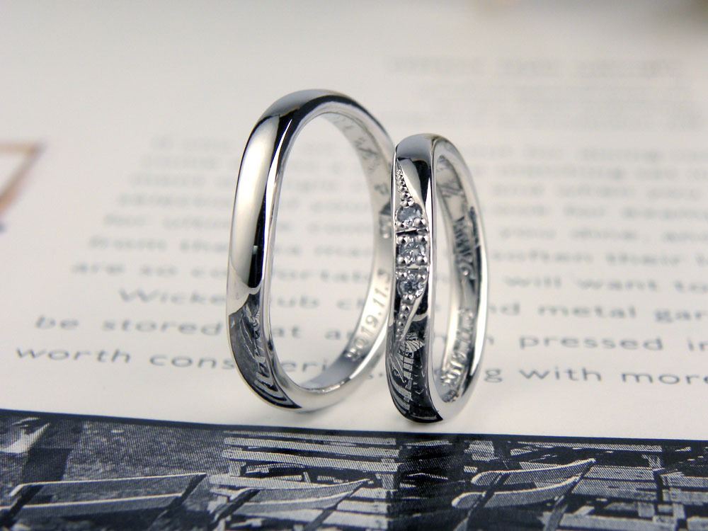 U字型ダイヤの入った手作り結婚指輪