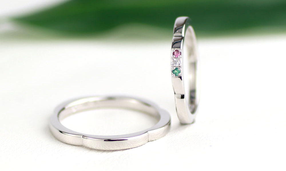 マルチカラー宝石の花型手作り結婚指輪