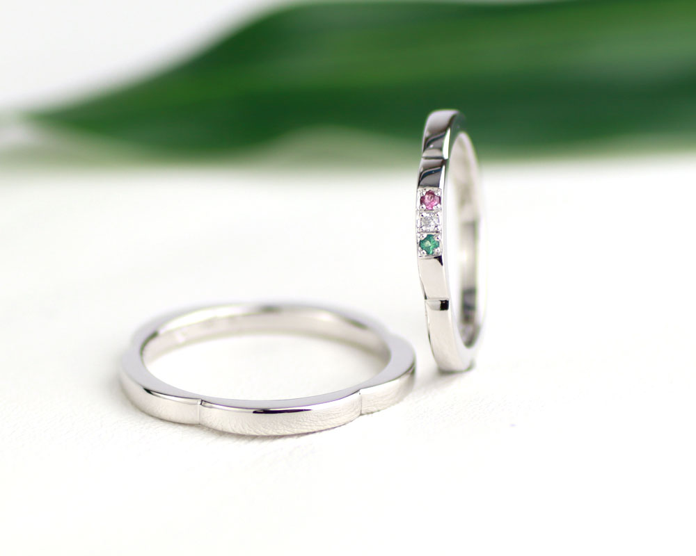 マルチカラー宝石の花型手作り結婚指輪