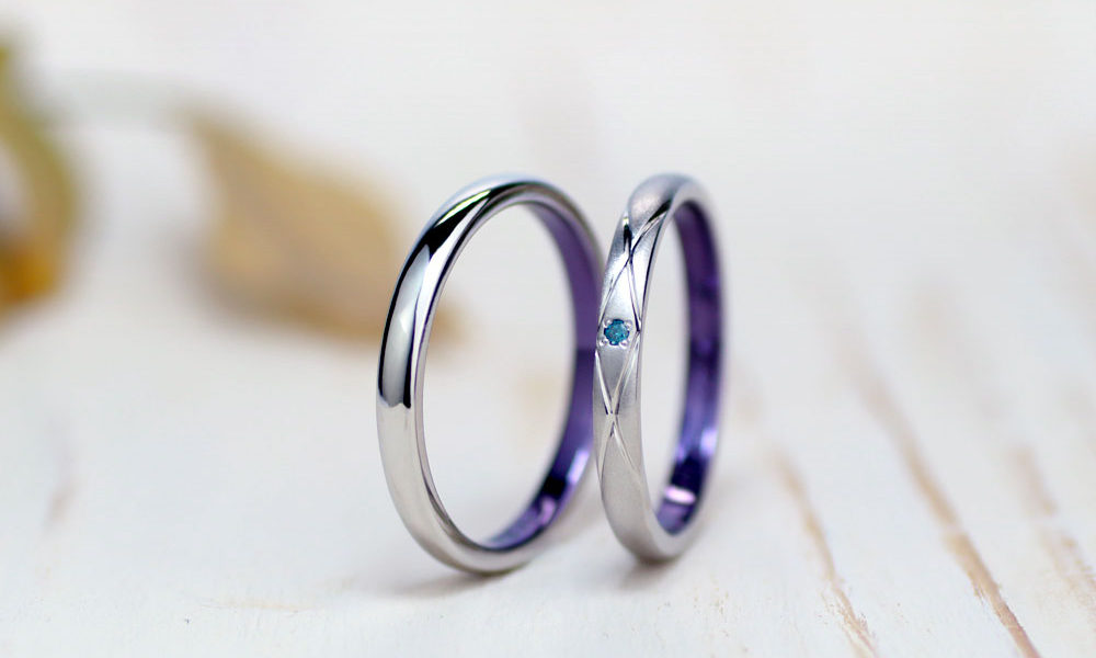 内側紫の手作り結婚指輪