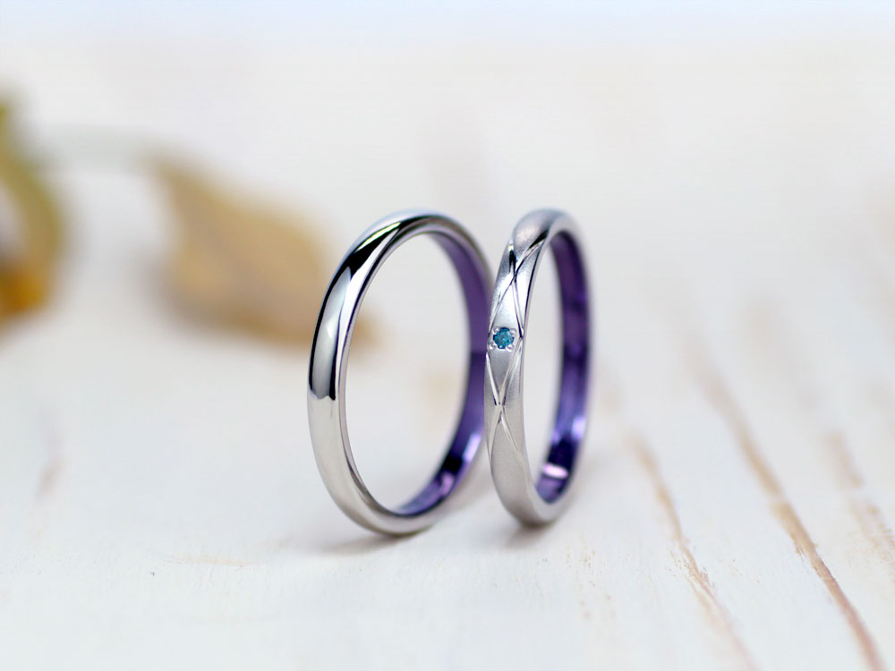 内側紫の手作り結婚指輪