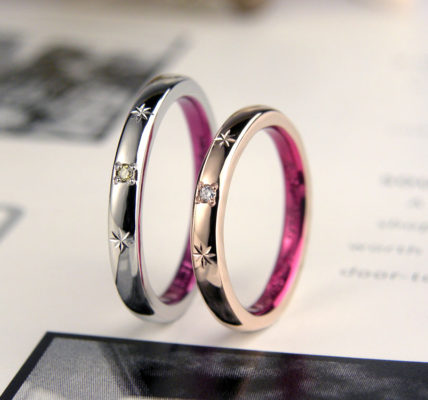 内側ピンクカラーの手作り結婚指輪