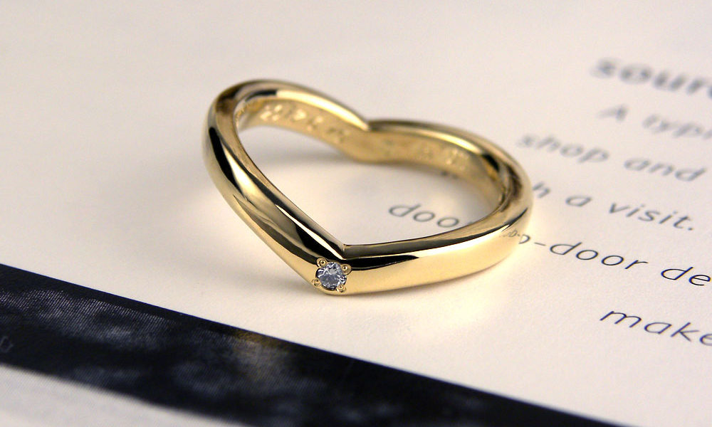 ハート型イエローゴールド手作り婚約指輪