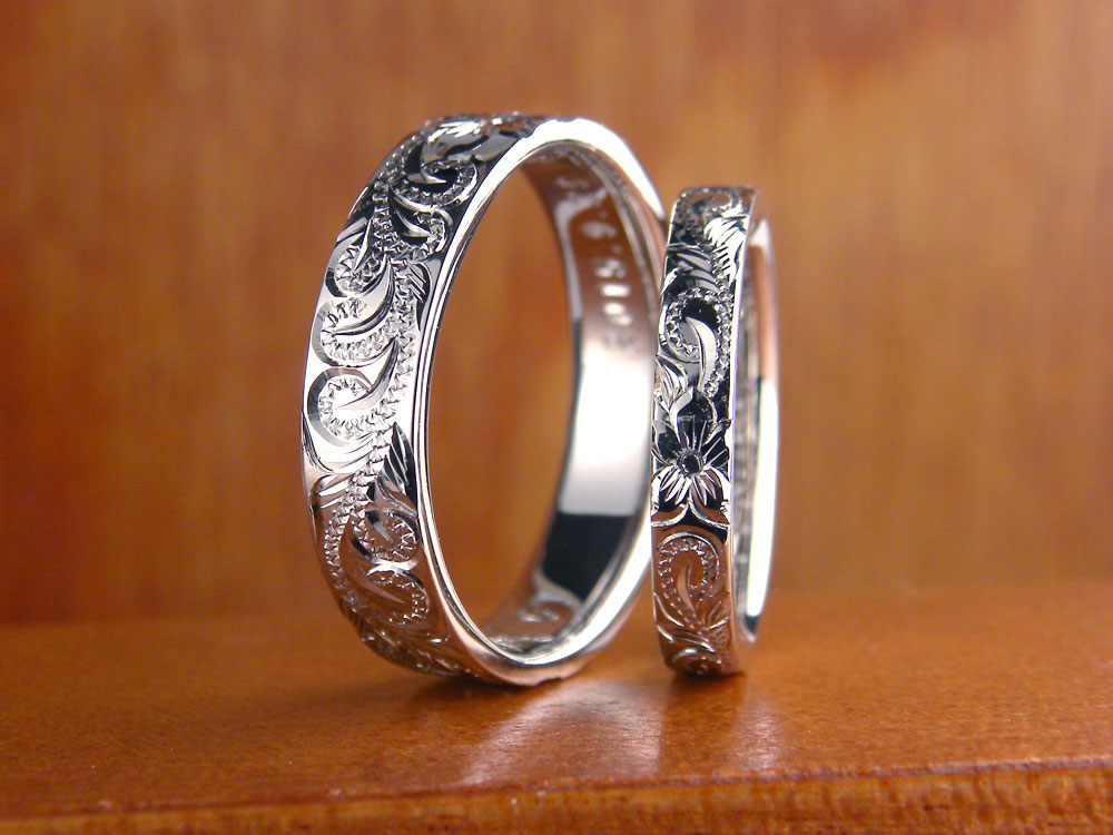 ハワイアン彫刻の手作り結婚指輪