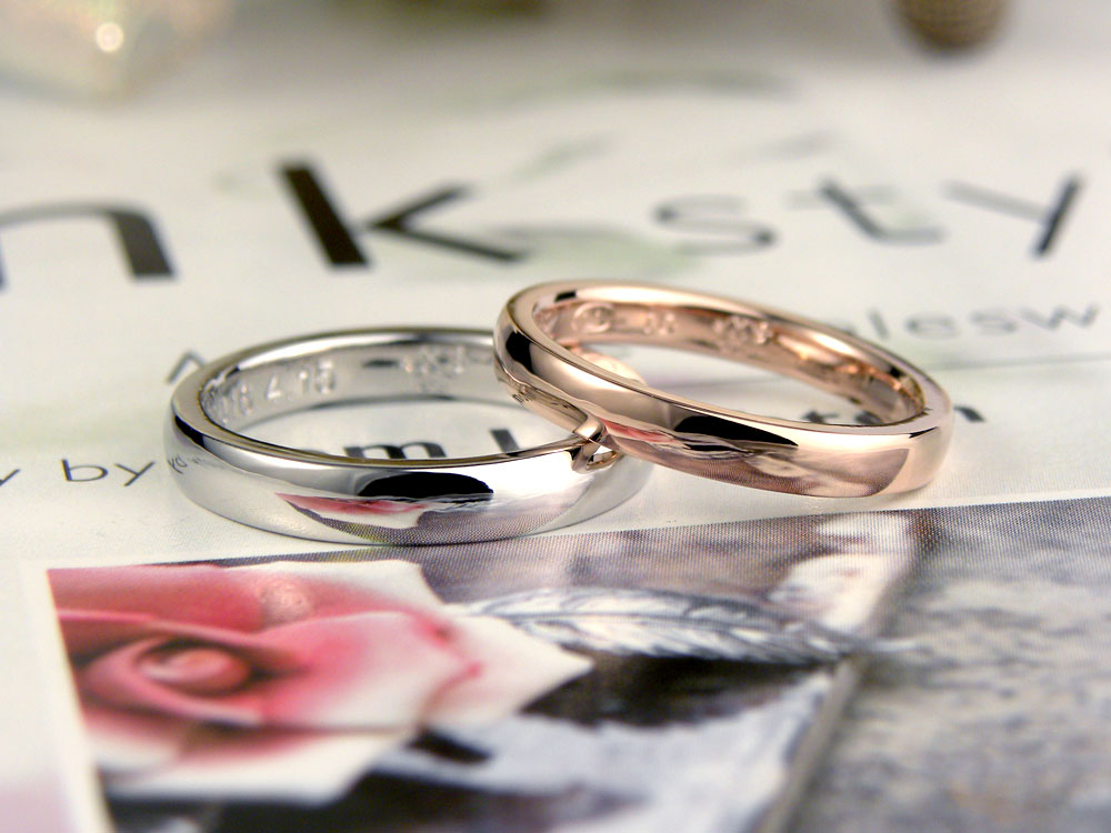 プラチナとピンクゴールド手作り結婚指輪