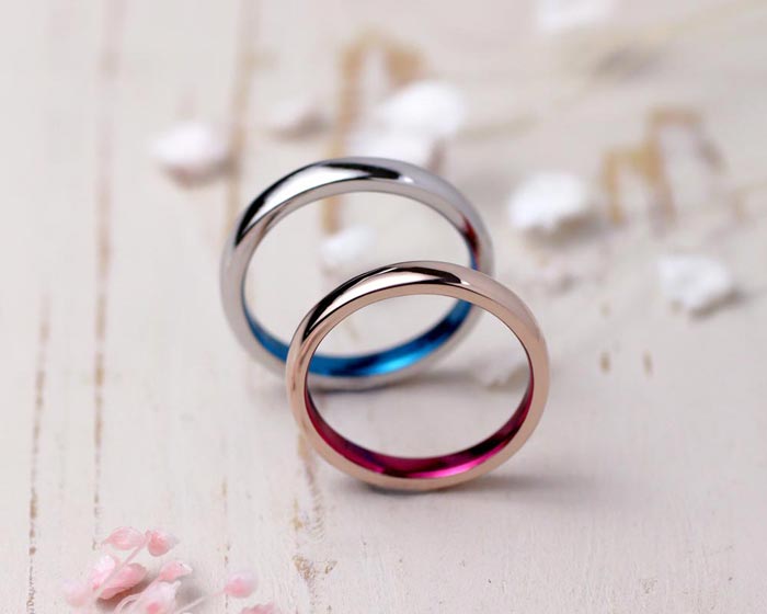ピンクゴールド・プラチナカラーメッキ手作り結婚指輪
