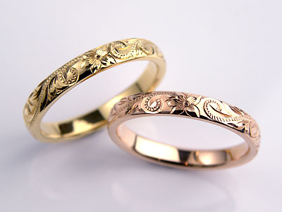 イエローとピンクのハワイアン結婚指輪