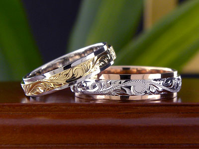 コンビネーションのハワイアンマリッジリング