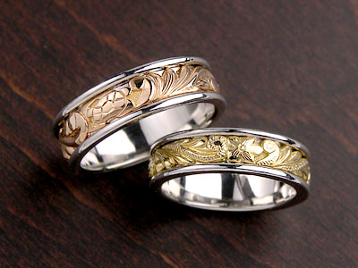 浮き出た彫刻のコンビネーション結婚指輪